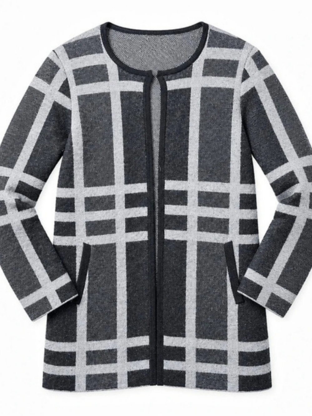 Ellen Tracy Merino Wool Blend Plaid Longline Cardigan – Medium
